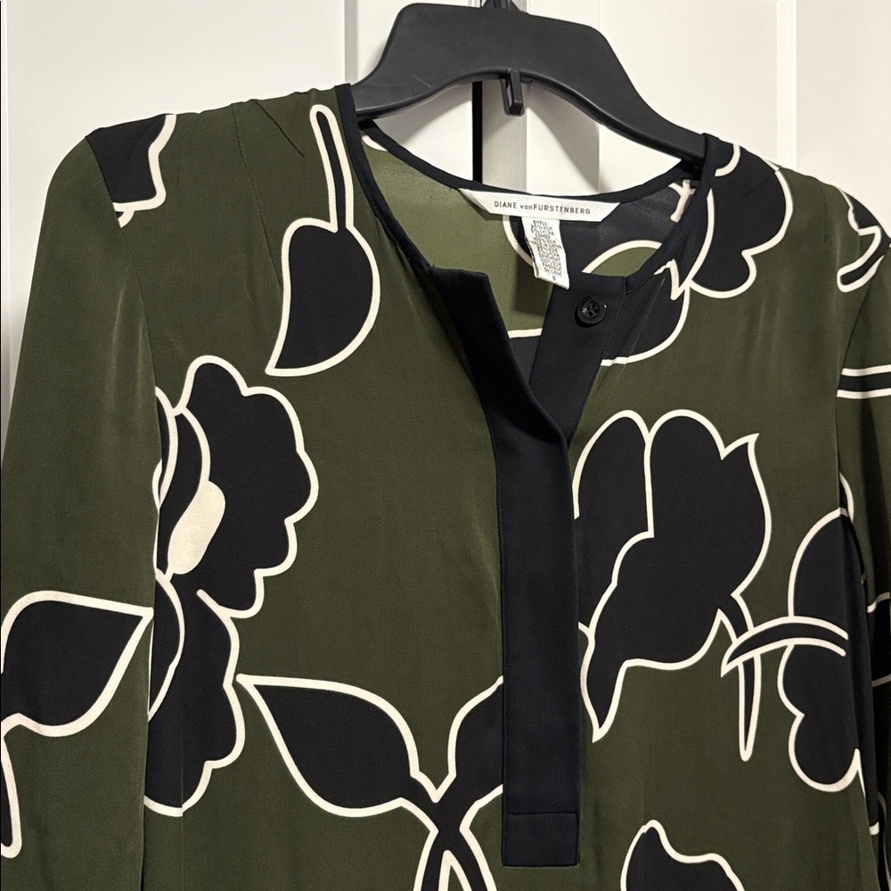 [Diane von Furstenberg] Drop Waist Silk Shift Tunic Midi Floral Dress Women’s 6 - Picture 4 of 9